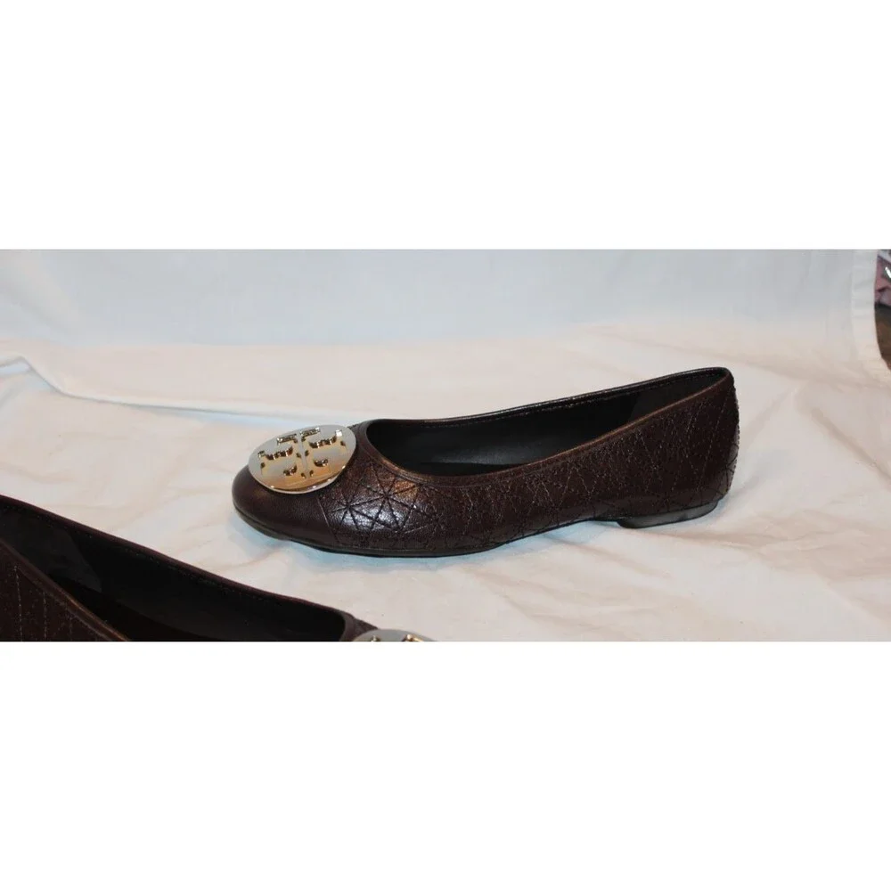 TORY BURCH WOMEN'S CLAIRE QUILTED NAPPA LEATHER BALLET FLATS BROWN 6.5
